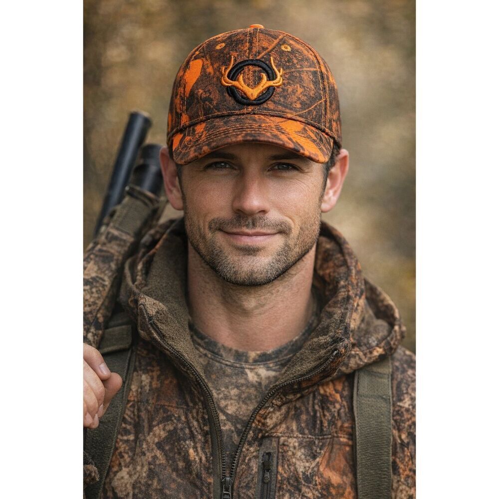Orange Camo Deer Antler Hunting Hat Blaze Orange Camouflage Adjustable Cap
